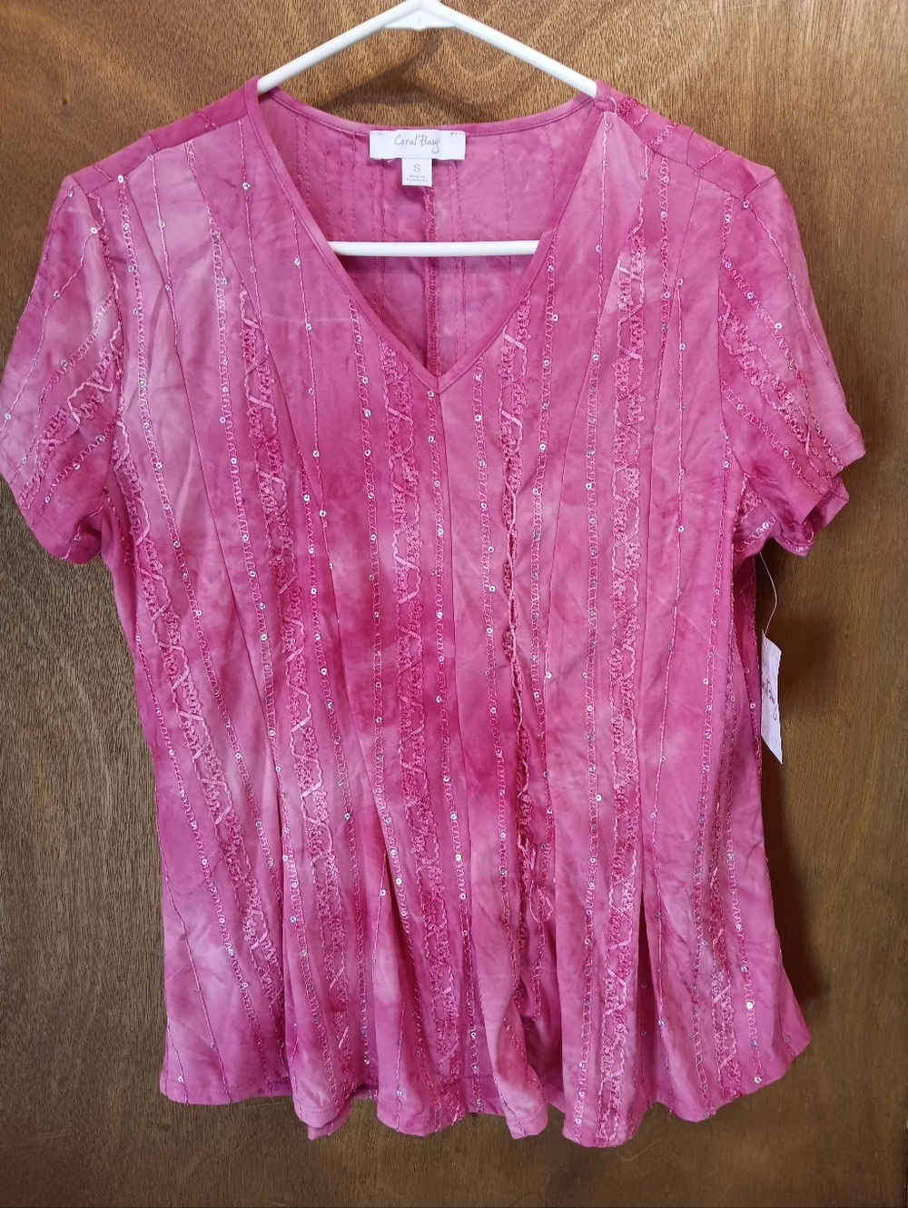 Coral  Bay Pink Sequined V-Neck Blouse